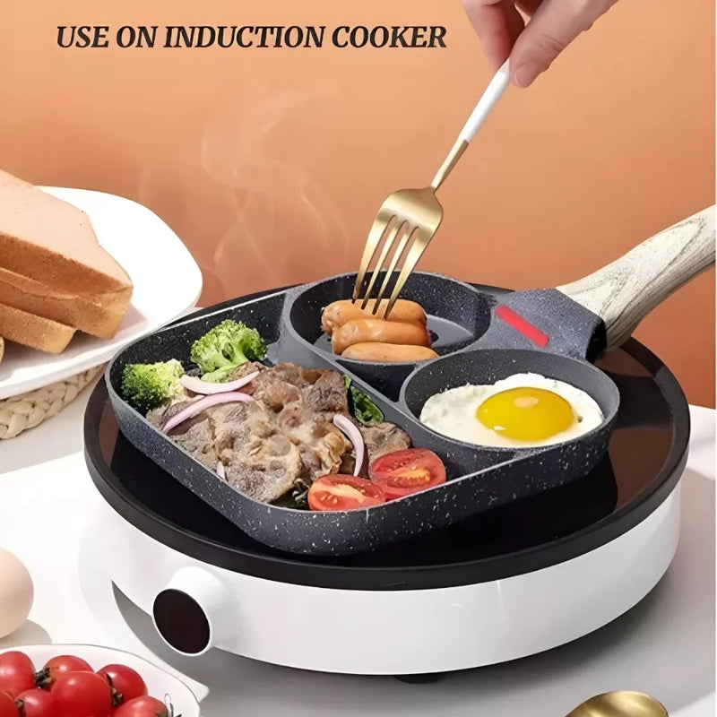 Frigideira antiaderente com 3 divisórias para fritar ovos, bacon, carne, frango, lanche, multiuso
