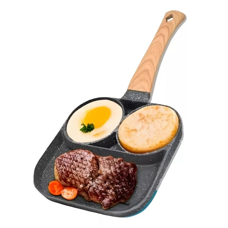 Nonstick Frying Pan With 3 Partitions Frying Egg Bacon Meat Chicken Snack Multipurpose
