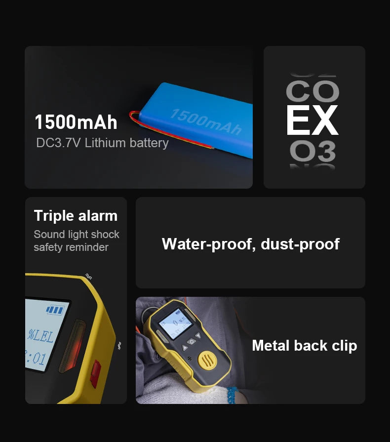 Portable Industry H2/O3/CO/PH3/CO2/H2S/NH3/O2/NO2/NO/EX/CH4 Gas Detector Combustible Gas Alarm detetcor USB charge 0-100%LEL