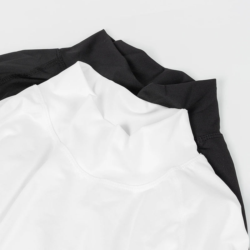 Camiseta esportiva justa para musculação masculina, compressão de verão, gola alta, manga curta.