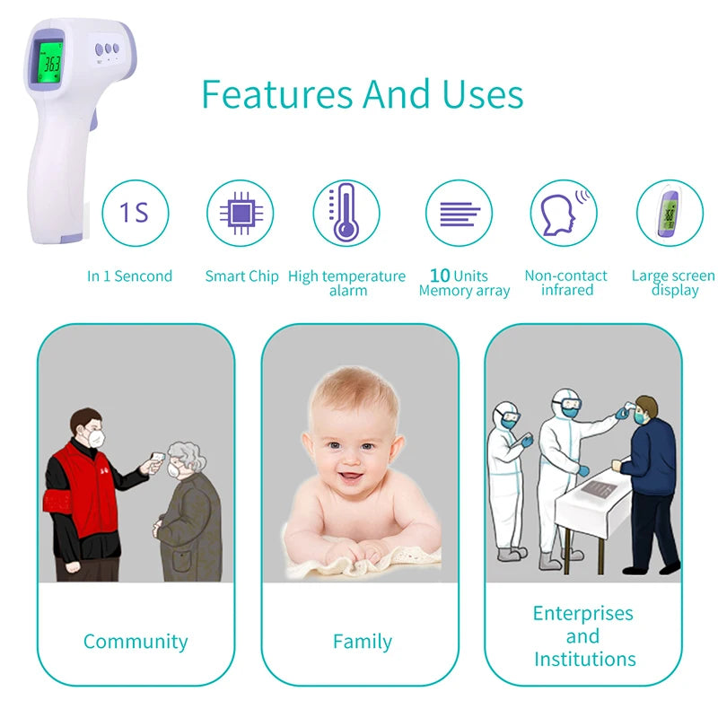 Non Contact Infrared LED Digital Forehead Measurement for Adult Child Body Temperature Gun Quick Heating Thermometer Oximeter